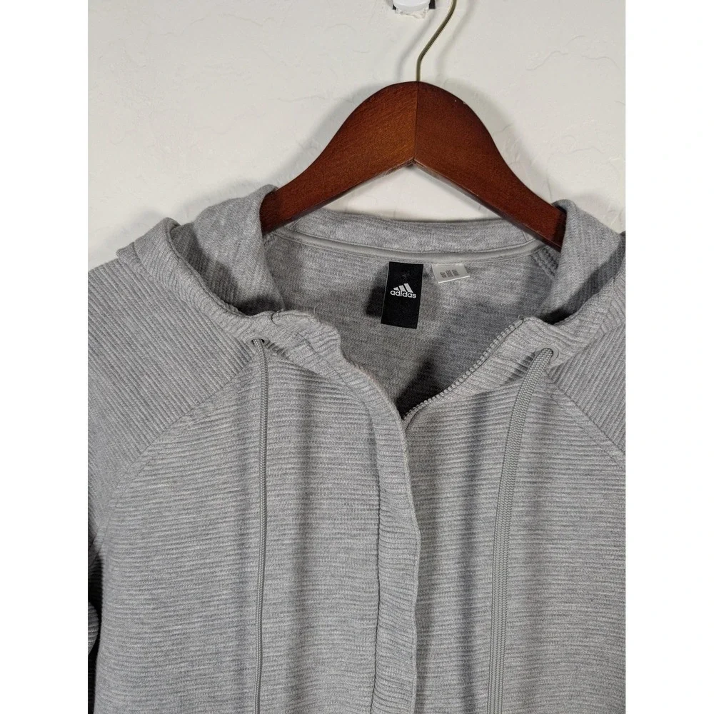 Adidas Hoodie Sweatshirt‎ Womens Large Gray Ribbed Pullover Kangaroo Pocket